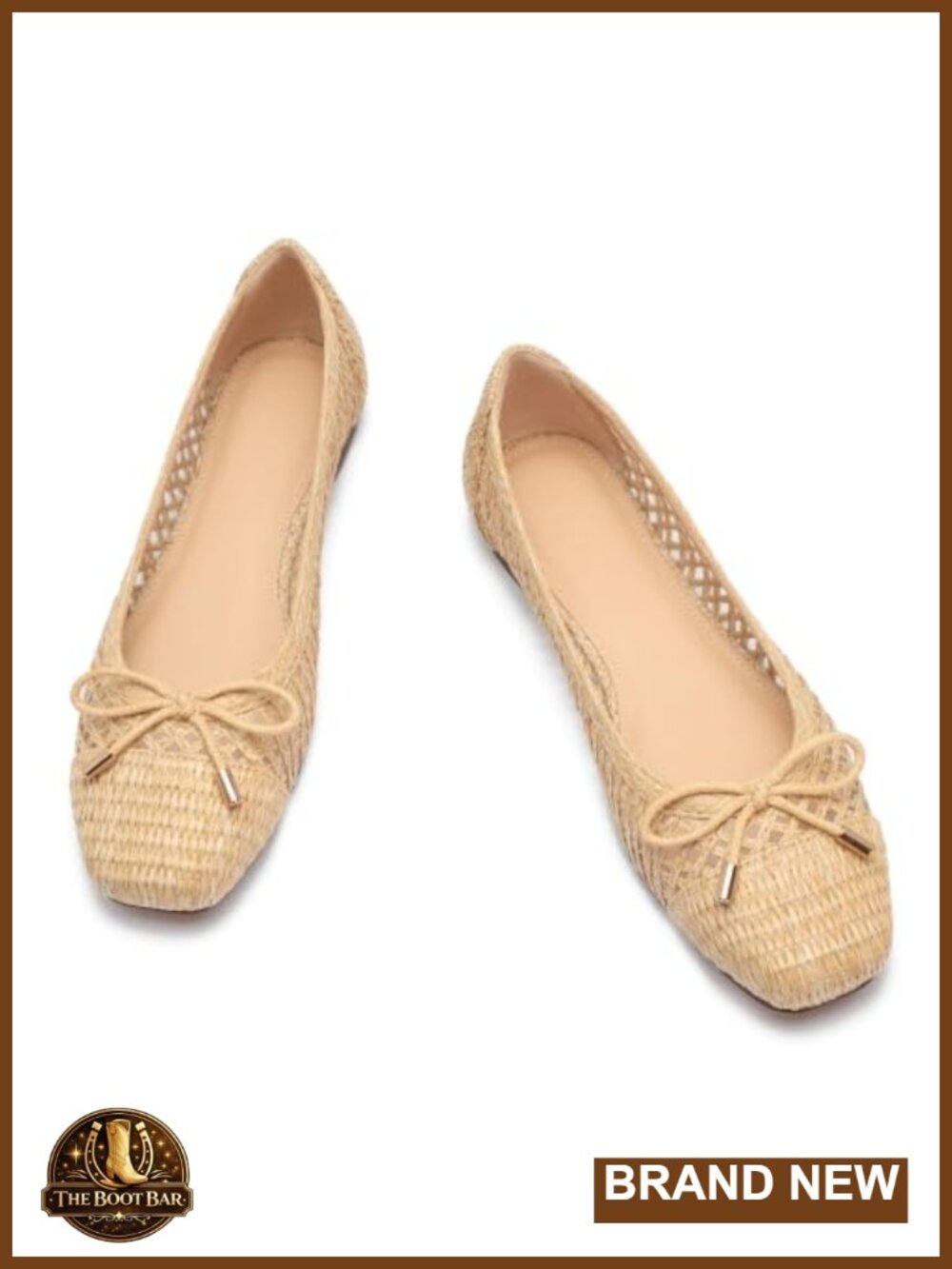 Woven Raffia Ballet Flats Square Toe Bow Slip On Comfort Dress Shoes